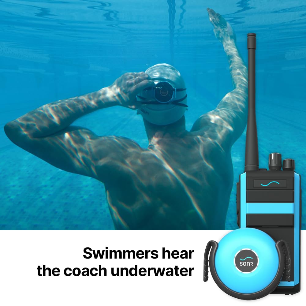 SONR Swim Coach Communicator - Waterproof Bone Conduction Headset with Real-Time Coaching & Metronome for Swimming Training | Ideal for Coaches & Competitive Swimmers (Blue)
