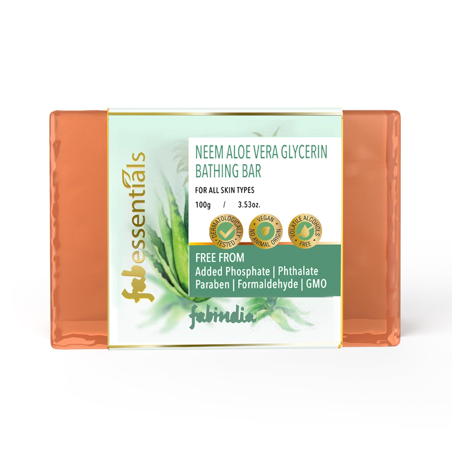 Fabessentials Neem Aloe Vera Glycerin Soap Bar - 100gm | Natural Vegan Bath Soap for Cleansing, Nourishing & Moisturizing Skin | Toxin-Free, Chemical-Free | Perfect for Daily Skincare Routine, Sensitive Skin & Eco-Friendly Bathing