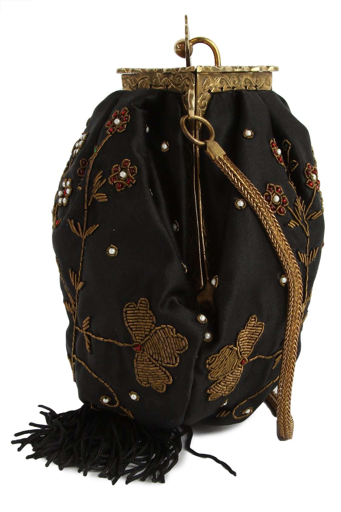 Ashley Black Leather Pouch Crossbody Bag with Brass Frame - Stylish & Durable for Women, Perfect for Work, Travel & Evening Out