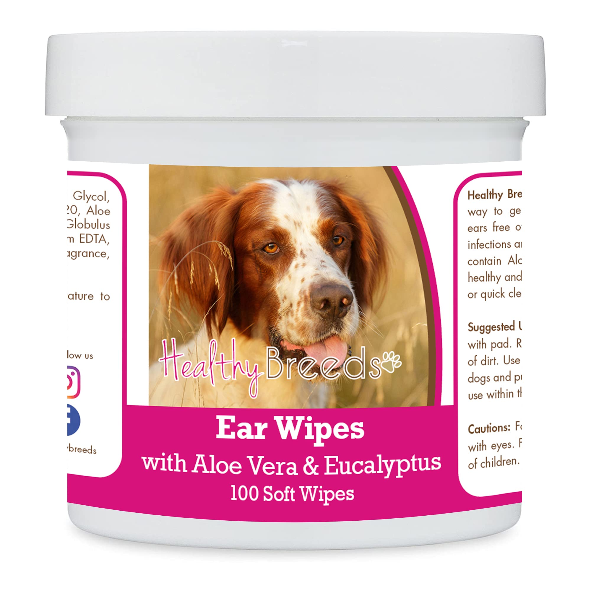 Healthy Breeds Irish Red and White Setter Ear Cleaning Wipes with Aloe & Eucalyptus for Dogs - 100 Count Gentle Wipes for Ear Hygiene, Odor Control & Infection Prevention - Perfect for Grooming, Vet Visits & Daily Care