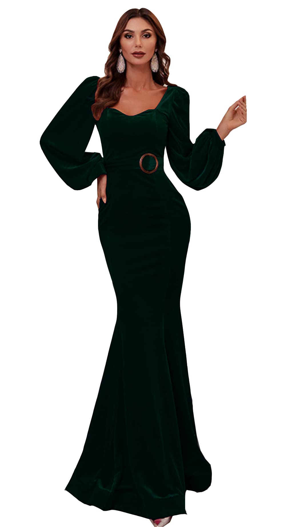 Elegant Women's Velvet Mermaid Prom Dress with Puff Sleeves - Perfect for Evening Parties, Formal Events & Special Occasions