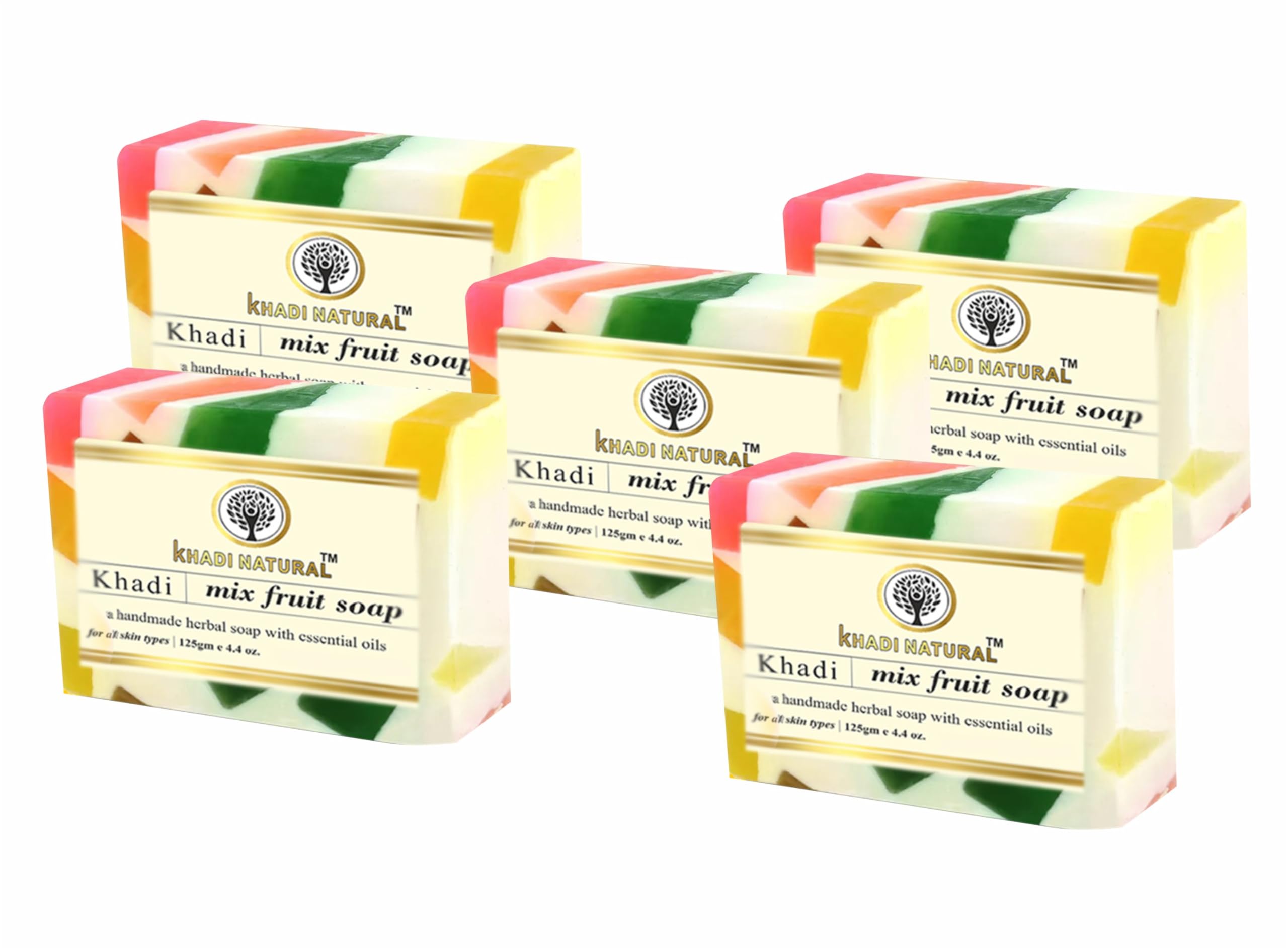 Khadi Natural Mix Fruit Soap 125g (Pack of 5) - Handmade with Fresh Fruits for Skin Nourishment | Paraben & SLS-Free | Organic Face & Body Cleanser | Perfect for Dry, Sensitive Skin & Daily Skincare Routine