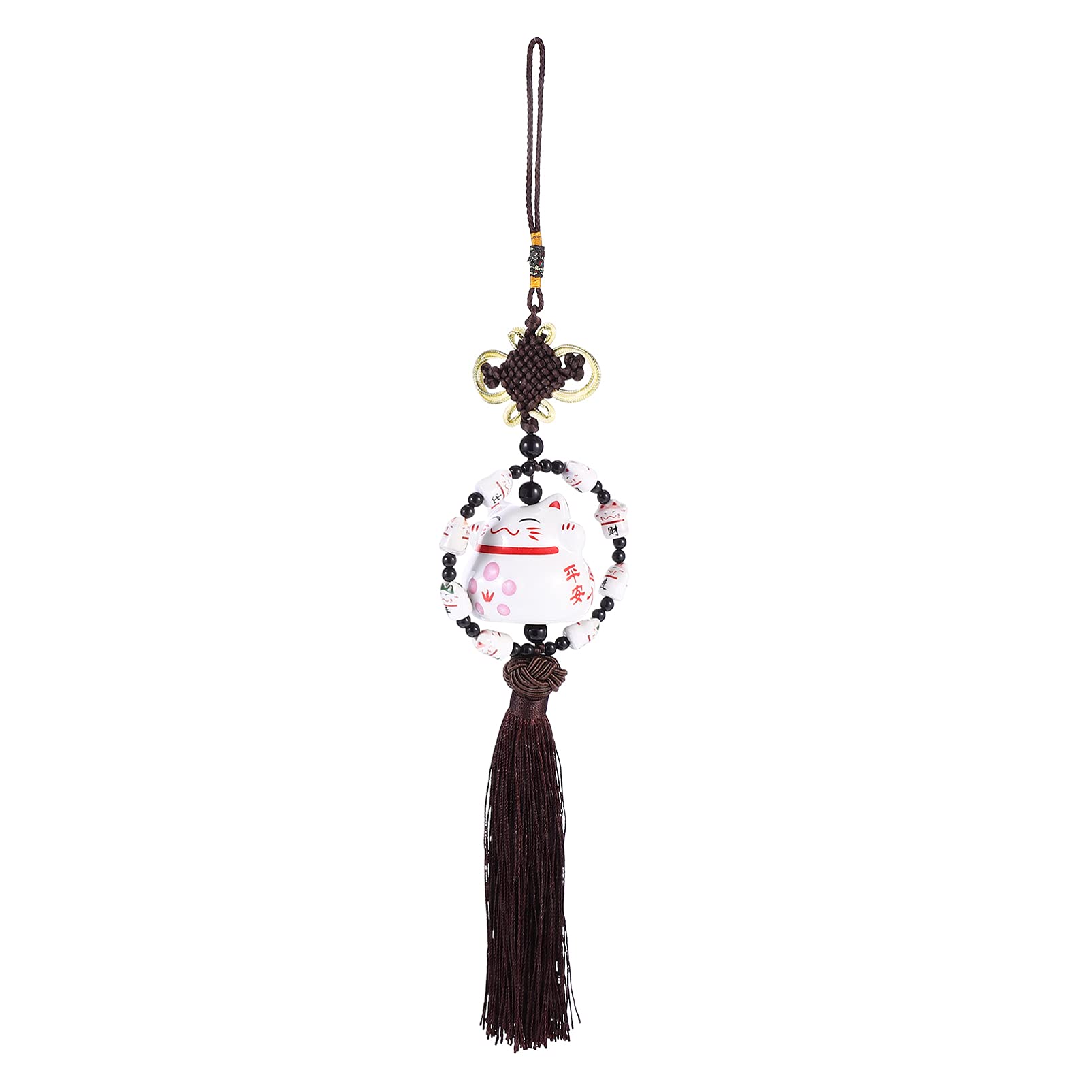 FOMIYES Maneki Neko Lucky Cat Charm - Feng Shui Ceramic Pendant with Chinese Knot for Car Mirror, Home & Office Decor - Brings Wealth, Fortune & Good Luck (Cute Cat Accessory) | Perfect for Car Interior, Rearview Mirror Hanging, Gift Giving & Asian-Inspired Decor