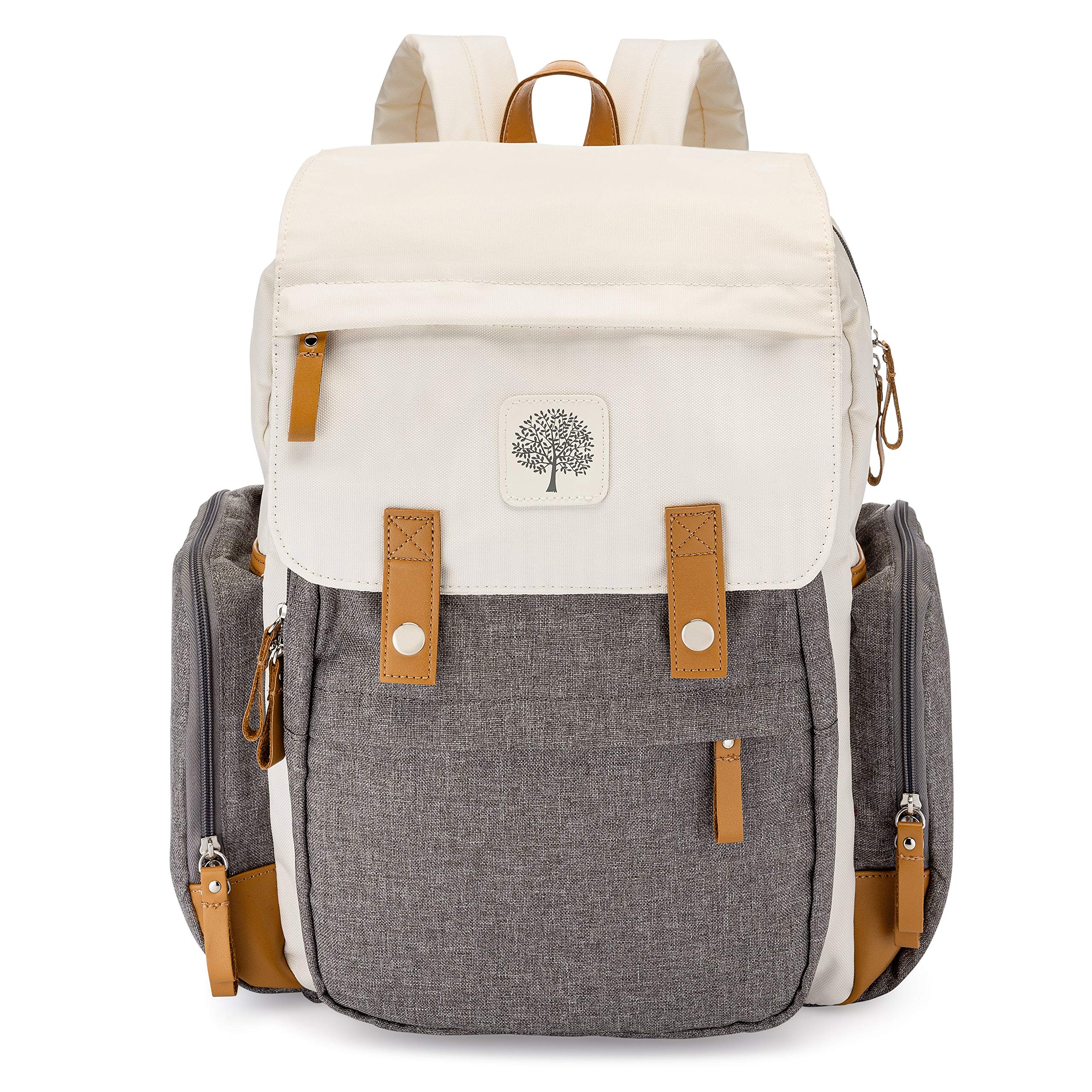 Parker Baby Diaper Backpack - Large Insulated Diaper Bag with Stroller Straps & Changing Pad - Waterproof Baby Essentials Organizer for Travel, Daycare & Outings - Cream Birch Bag