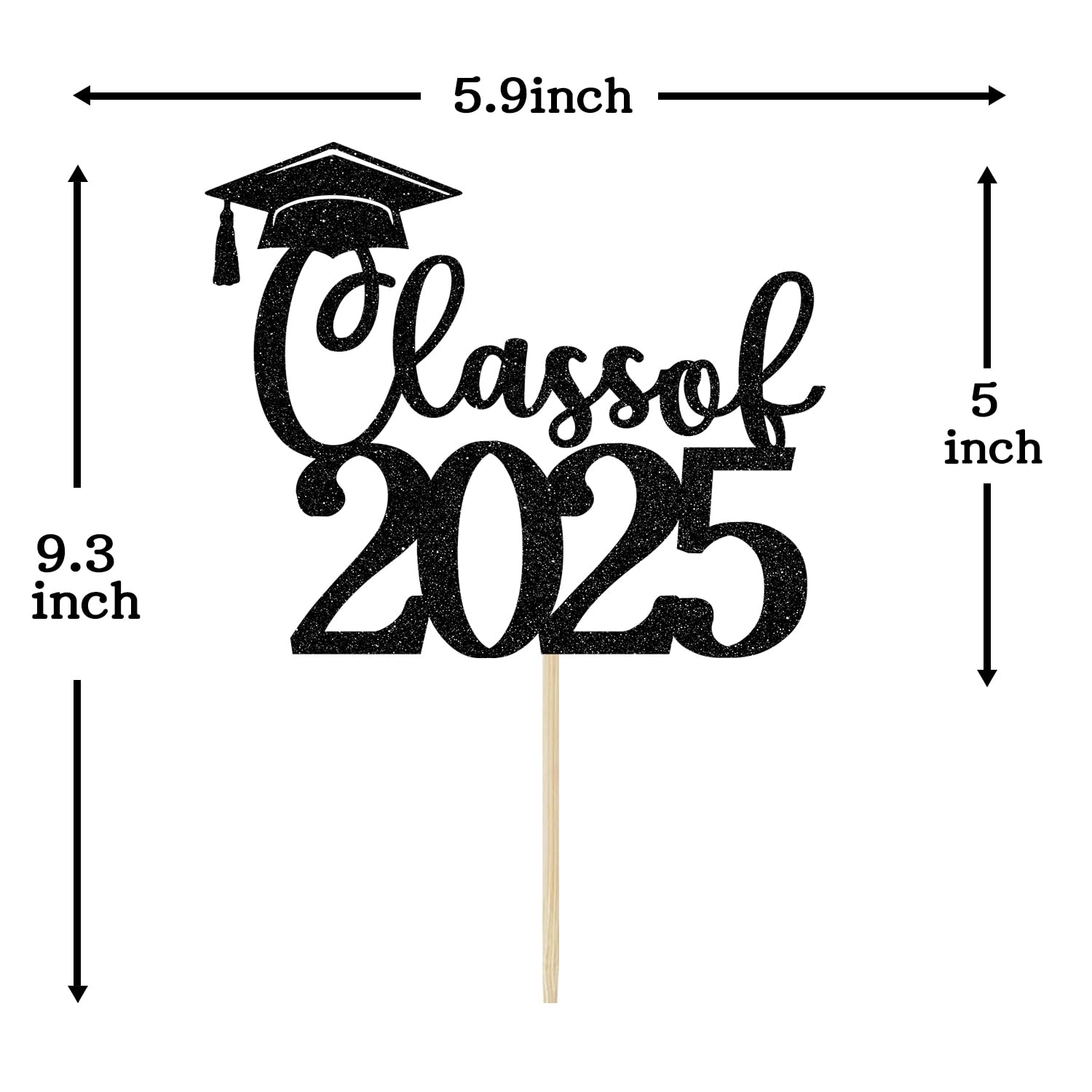 2025 Graduation Cake Topper - Black Glitter High School & College Graduation Party Decor - Class of 2025 Party Supplies for Graduation Ceremony, Commencement Celebration & Grad Night Decorations