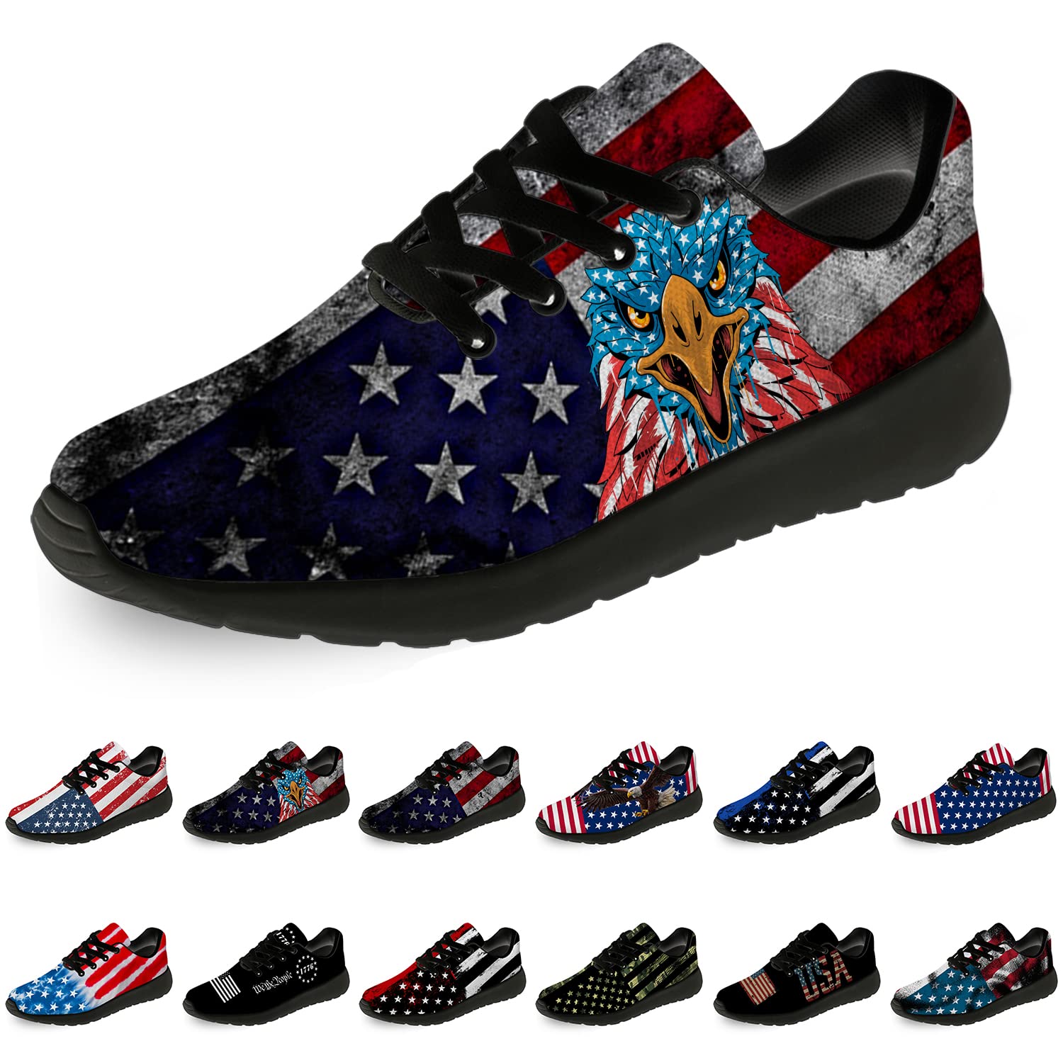 Patriotic American Flag Running Shoes for Men & Women - Comfortable Walking & Tennis Sneakers - 4th of July Independence Day Gifts (Size 10 Men/11.5 Women, Black) - Perfect for Outdoor Activities, Sports & Holiday Celebrations