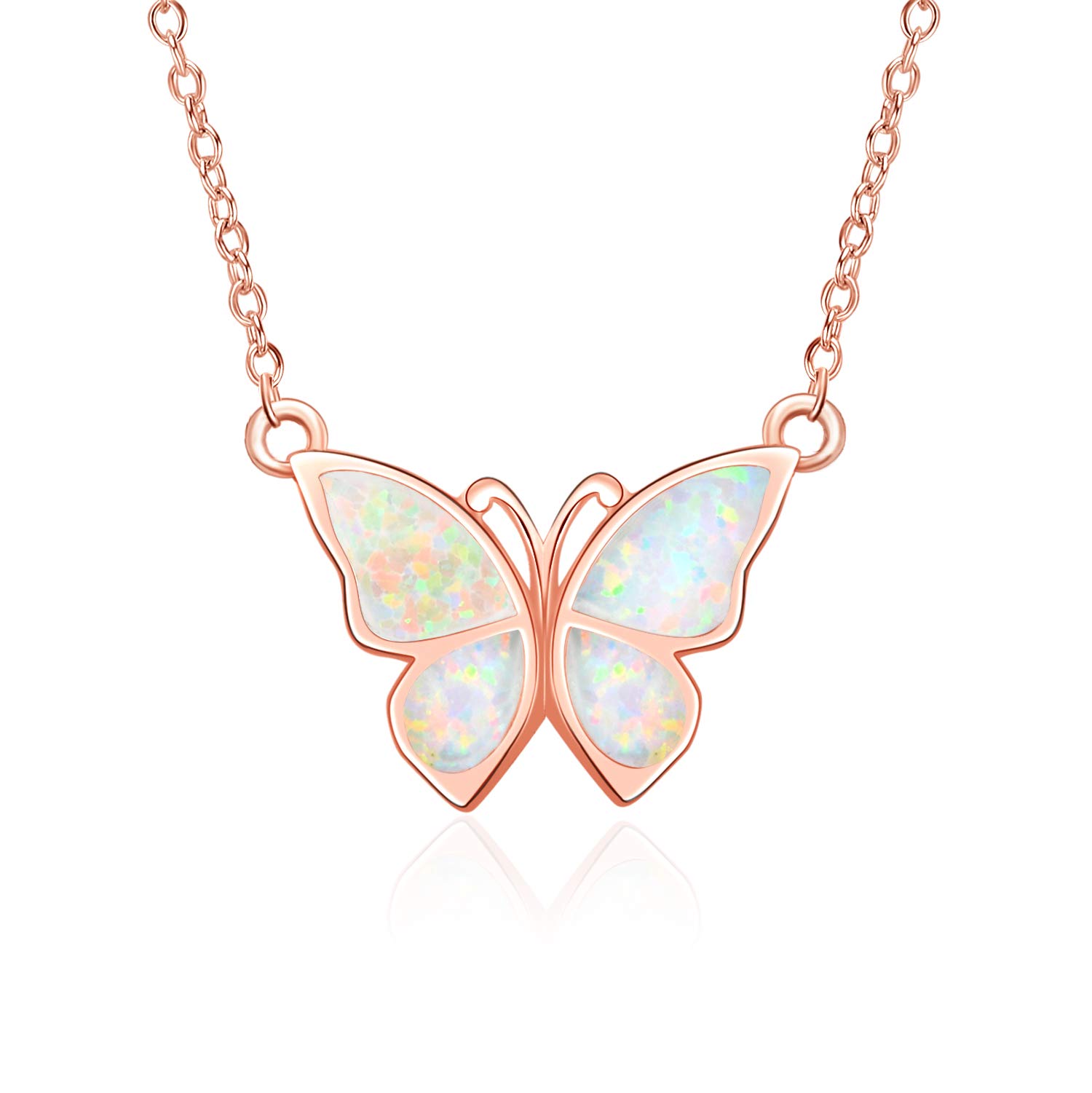 WINNICACA Sterling Silver Butterfly Necklace with Initial A-Z, Created Opal & Abalone Shell Pendant - Elegant Jewelry Gift for Women, Teens, Birthday, Anniversary | Perfect for Everyday Wear, Special Occasions & Fashion Accessories