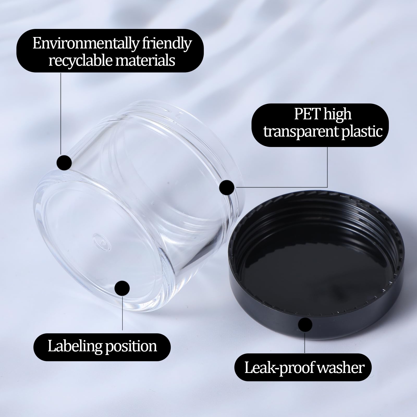 4 Pack 0.7oz Refillable Travel Cream Jars - Leak-Proof Plastic Cosmetic Containers with Lids & Spatula for Toiletries, Makeup Samples, Essential Oils - Perfect for DIY Beauty Products, Travel Storage & On-the-Go Touch Ups (Black)