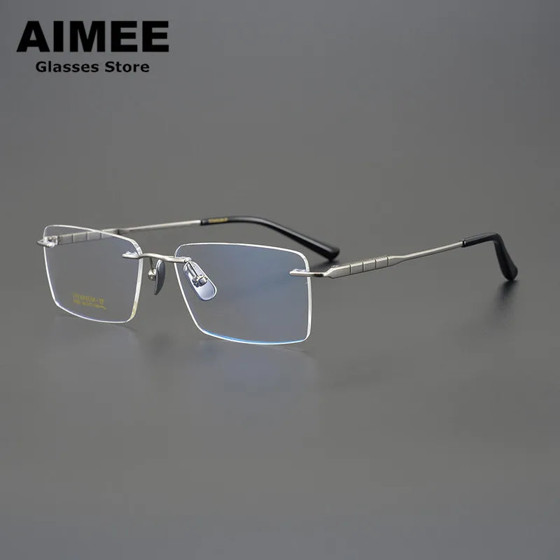 Unisex Rimless Square Titanium Eyeglasses 91092 - Lightweight Durable Frame for Work, Reading & Fashion