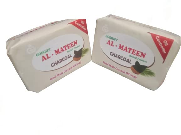 AL MATEEN Coconut Oil Charcoal Soap - Natural Deep Cleansing Face & Body Bar for Acne, Blackheads & Oily Skin - Perfect for Daily Skincare Routine & Detox