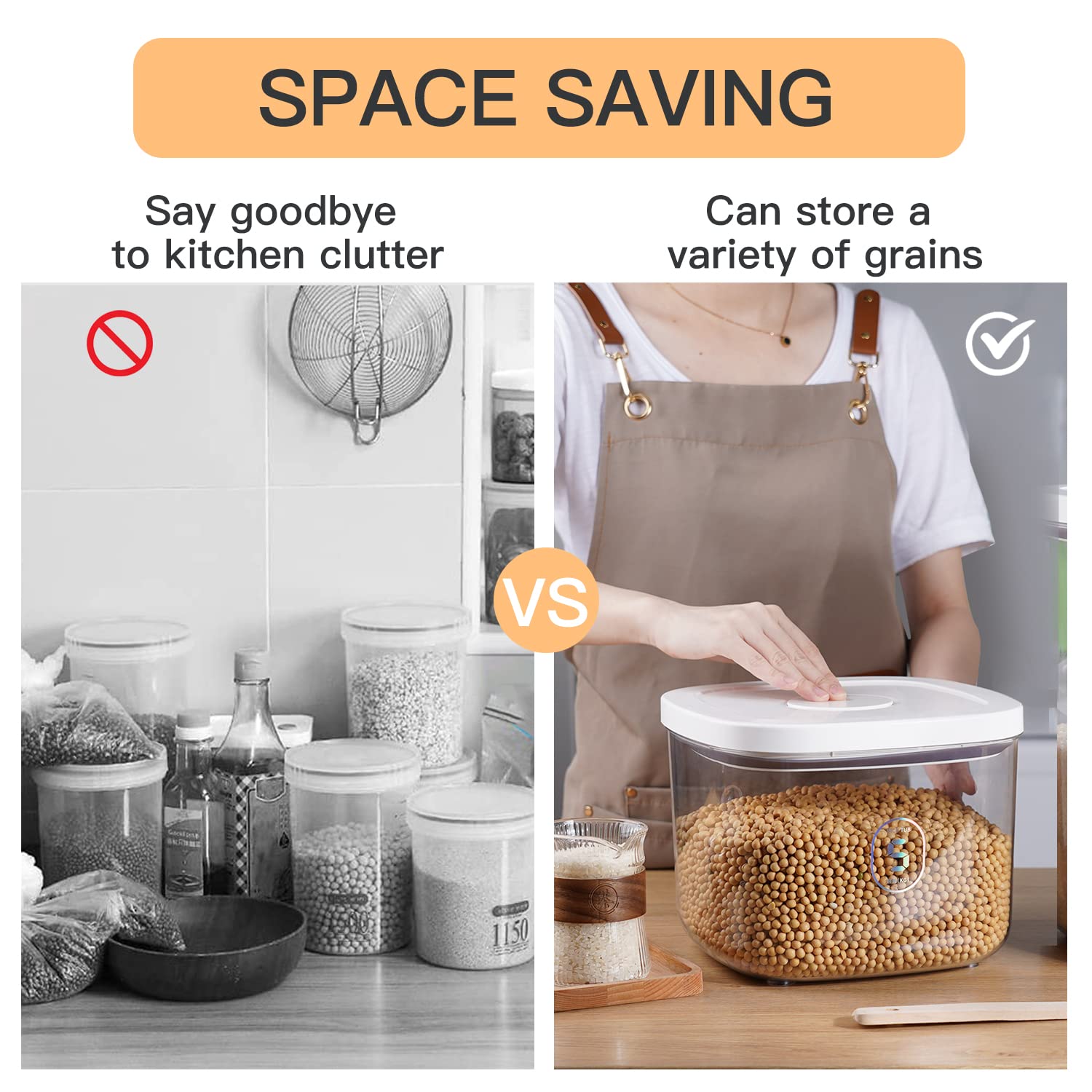 10 Lbs Airtight Food Storage Container with Measuring Cup - Kitchen Pantry Organizer for Rice, Cereal, Flour & Dry Goods | Perfect for Meal Prep & Bulk Food Storage