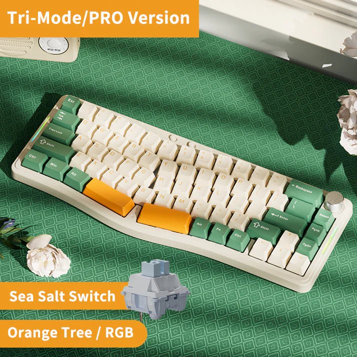 Ajazz AKS068Pro Orange Tree Mechanical Keyboard - RGB Backlit, Wired & Wireless Gaming Keyboard with Sea Salt Switches - Perfect for Gaming, Typing & Office Work