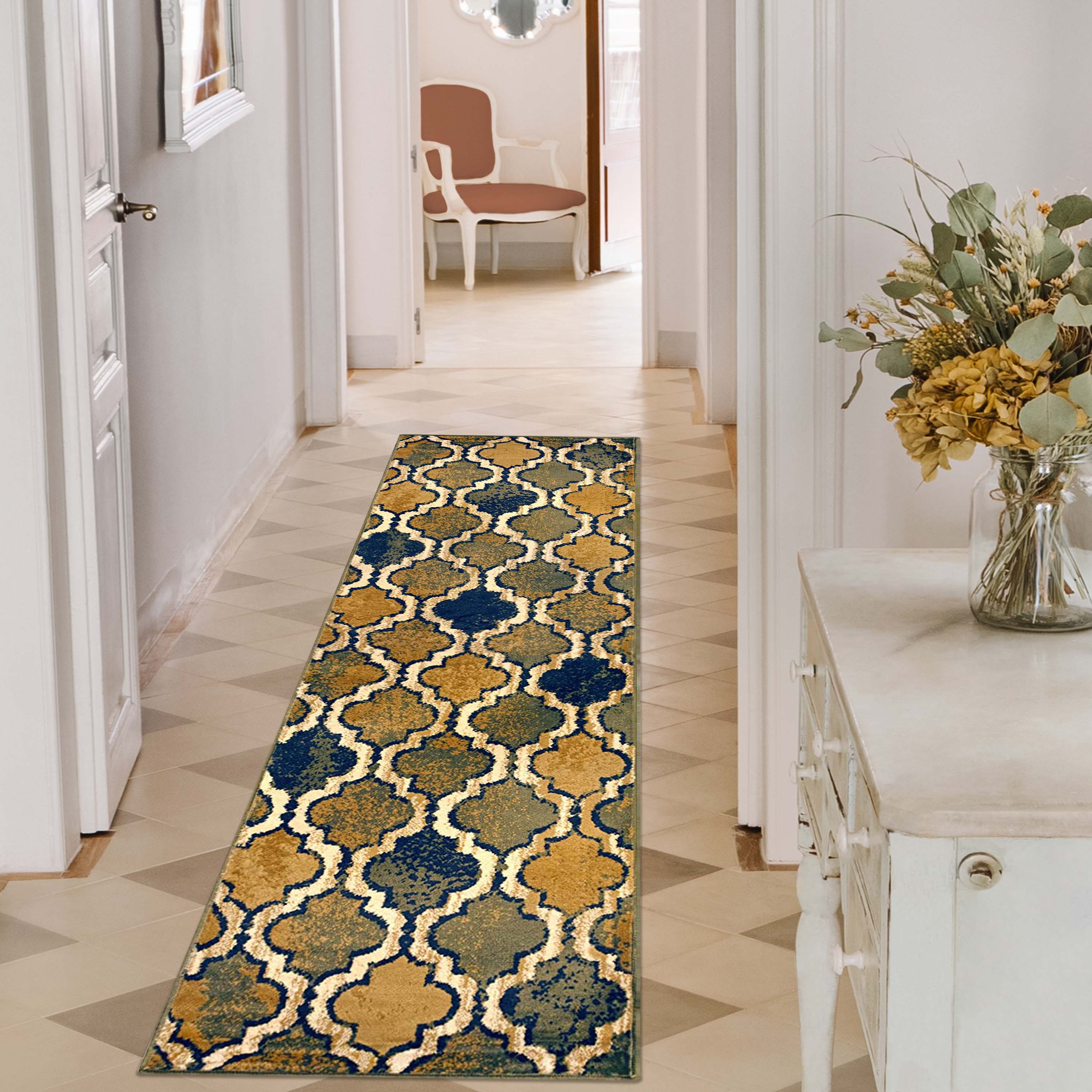 Viking Geometric Trellis Indoor Area Rug & Runner - Non-Slip Modern Nordic Design Living Room Carpet for Bedroom, Hallway, and Entryway Decor