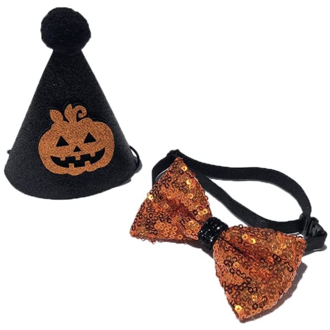 Halloween Pet Costumes for Cats & Small Dogs - 2pcs Witch Hat & Bow Tie Set | Cute Halloween Dog Costume Accessories | Perfect for Halloween Parties & Pet Photo Shoots