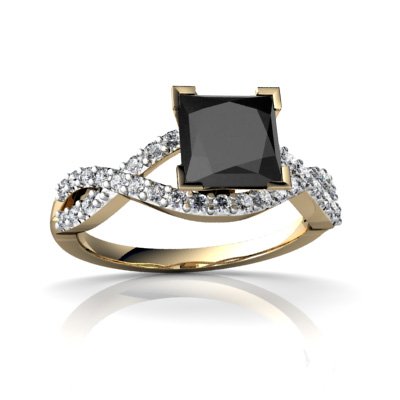 14Kt Gold Black Onyx and Diamond 6mm Square Twist Ring for Women - Elegant Stackable Jewelry for Weddings, Anniversaries & Special Occasions