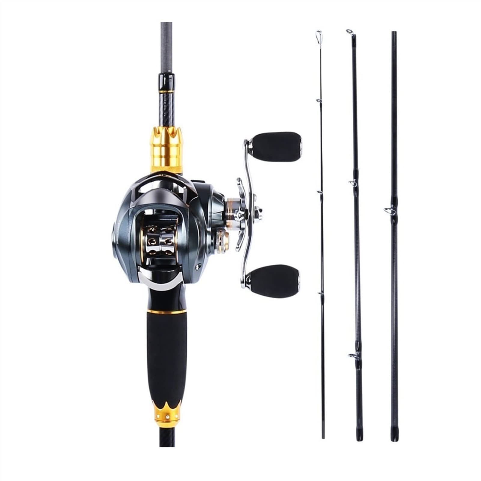 YT.JYUERI 4-Piece Carbon Fiber Fishing Rod and Baitcast Reel Combo - 1.8M Right Hand Casting Rod for Freshwater & Saltwater Fishing - Perfect for Bass, Trout, and Catfish Angling