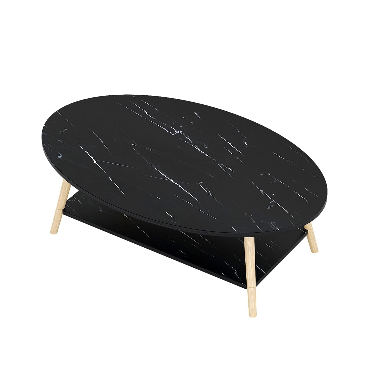 Mid-Century Modern 2-Tier Oval Coffee Table with Storage Shelf - Dark Walnut Wood Living Room Center Table for Small Spaces | Perfect for Apartments, Dorms & Cozy Home Decor