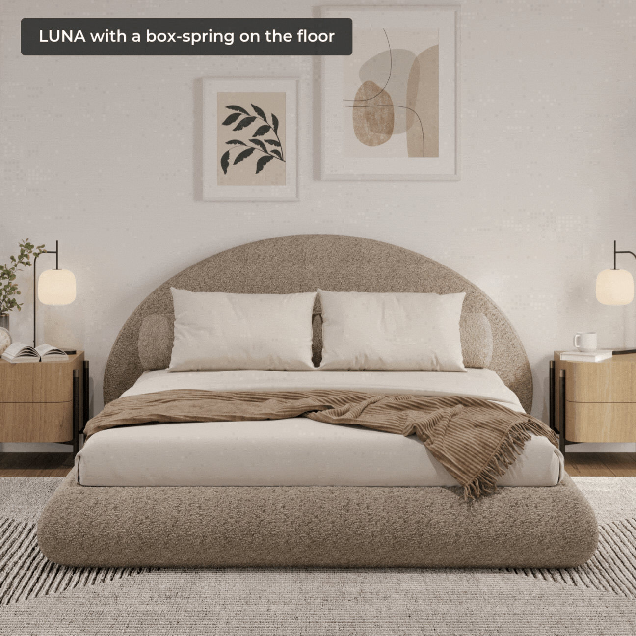 Luna Queen Bed Frame with Upholstered Headboard - Modern Platform Bed with Storage, Sturdy Metal Frame for Bedroom, Living Room, Guest Room, Dormitory | Soft Teddy Fabric & Easy Assembly