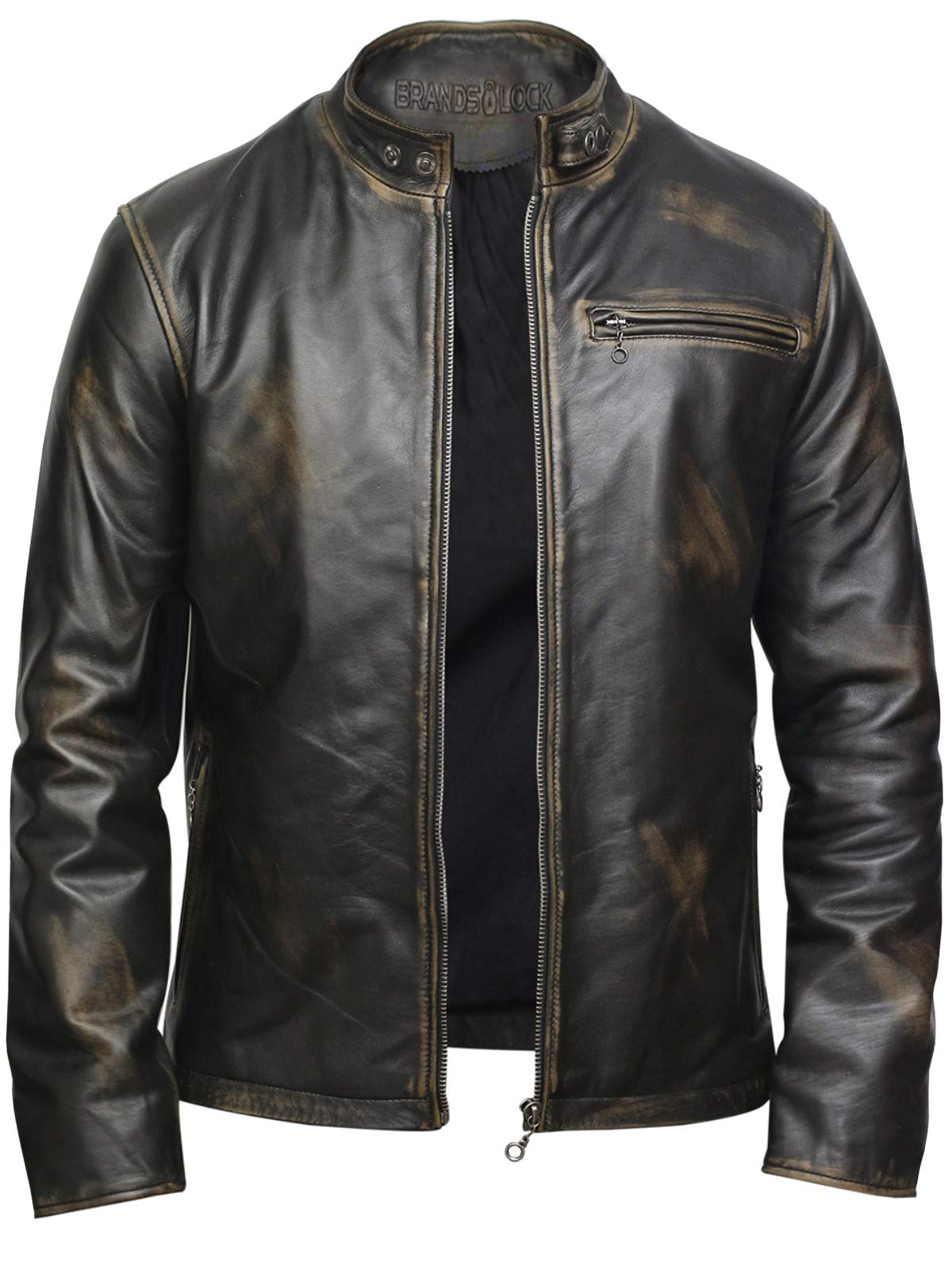 BRANDSLOCK Men's Vintage Style Slim Fit Cowhide Leather Jacket | Genuine Leather Motorcycle Jacket for Men | Perfect for Riding, Casual Wear & Outdoor Adventures