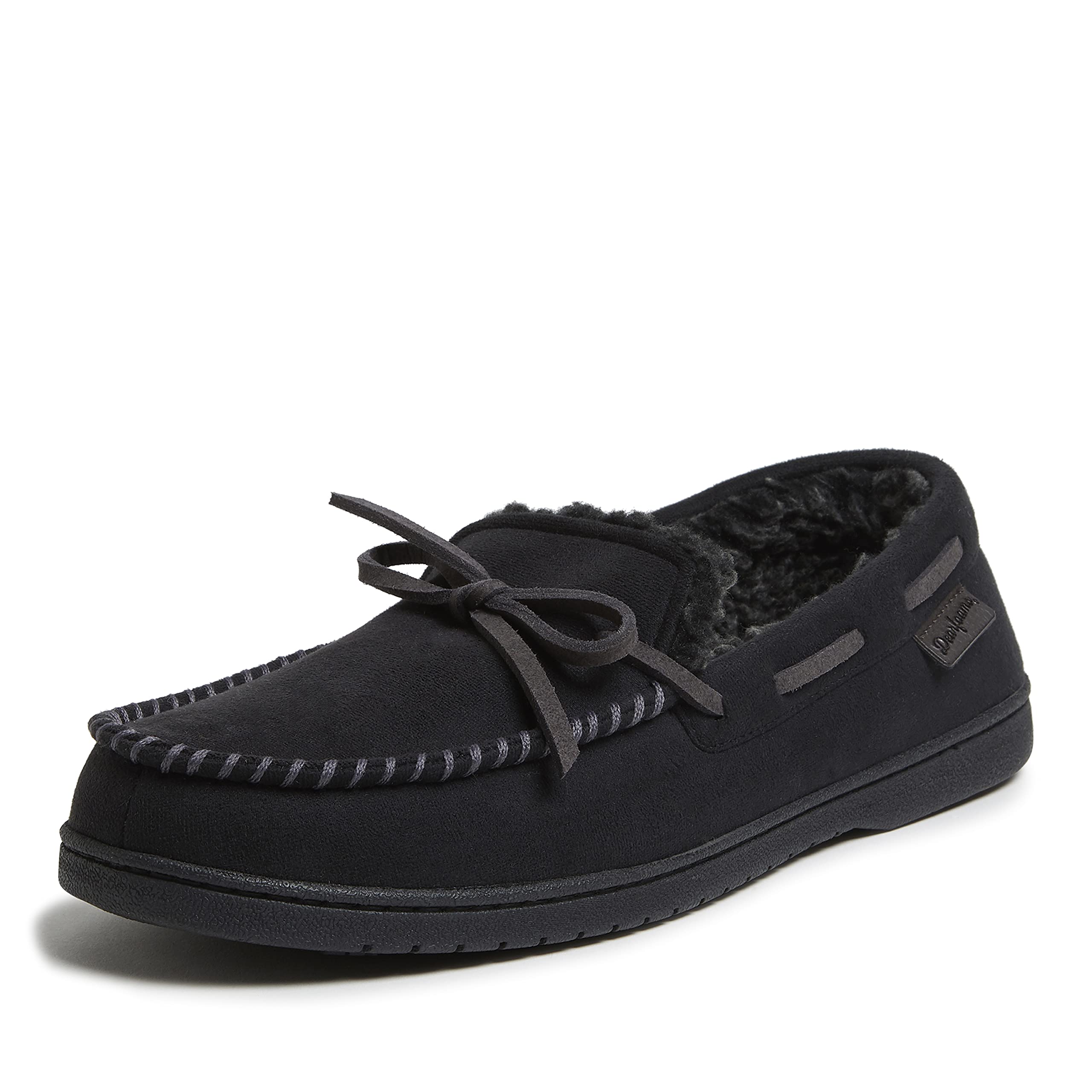 Dearfoams Men's Memory Foam Moccasin Slippers - Breathable House Shoes for Men, Dad, Brother, Husband - Perfect for Indoor Comfort, Lounge Wear & Gift Giving