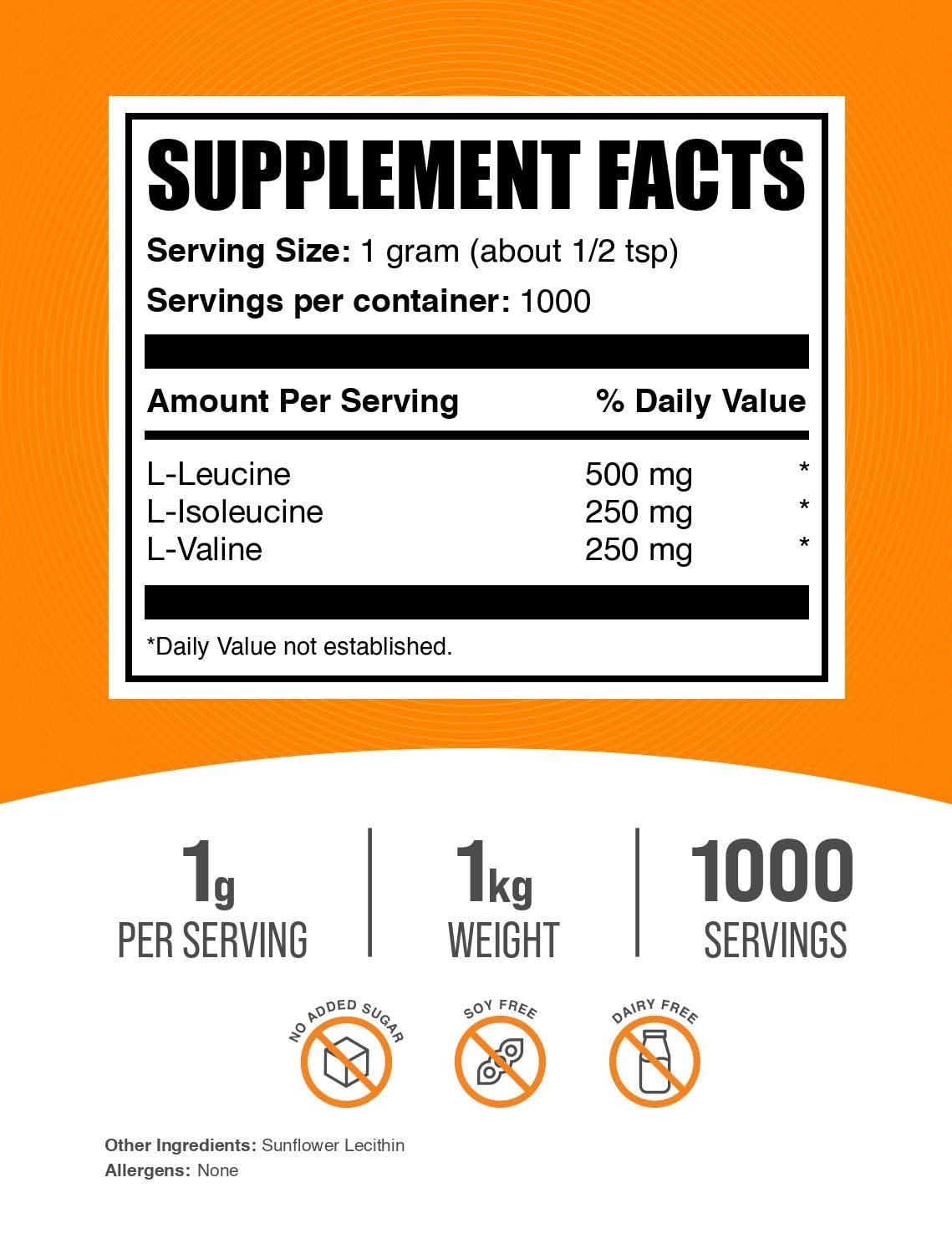 BulkSupplements.com BCAA 2:1:1 Powder - Unflavored Branched Chain Amino Acid Supplement for Muscle Recovery & Growth, Gluten Free, 1g per Serving, 1kg (2.2 lbs) - Ideal for Workout, Fitness & Bodybuilding