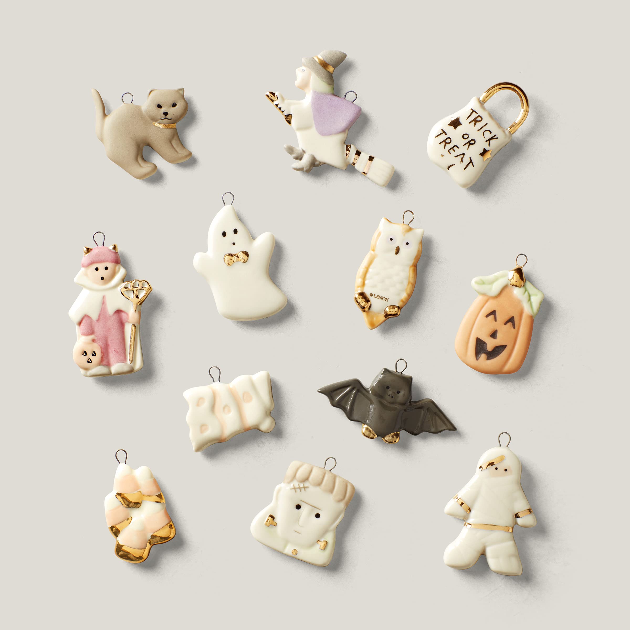 Lenox 828081 Trick Or Treat 12-Piece Halloween Ornament Set with Tree - Spooky Home Decor for Halloween Party & Christmas Tree Decoration