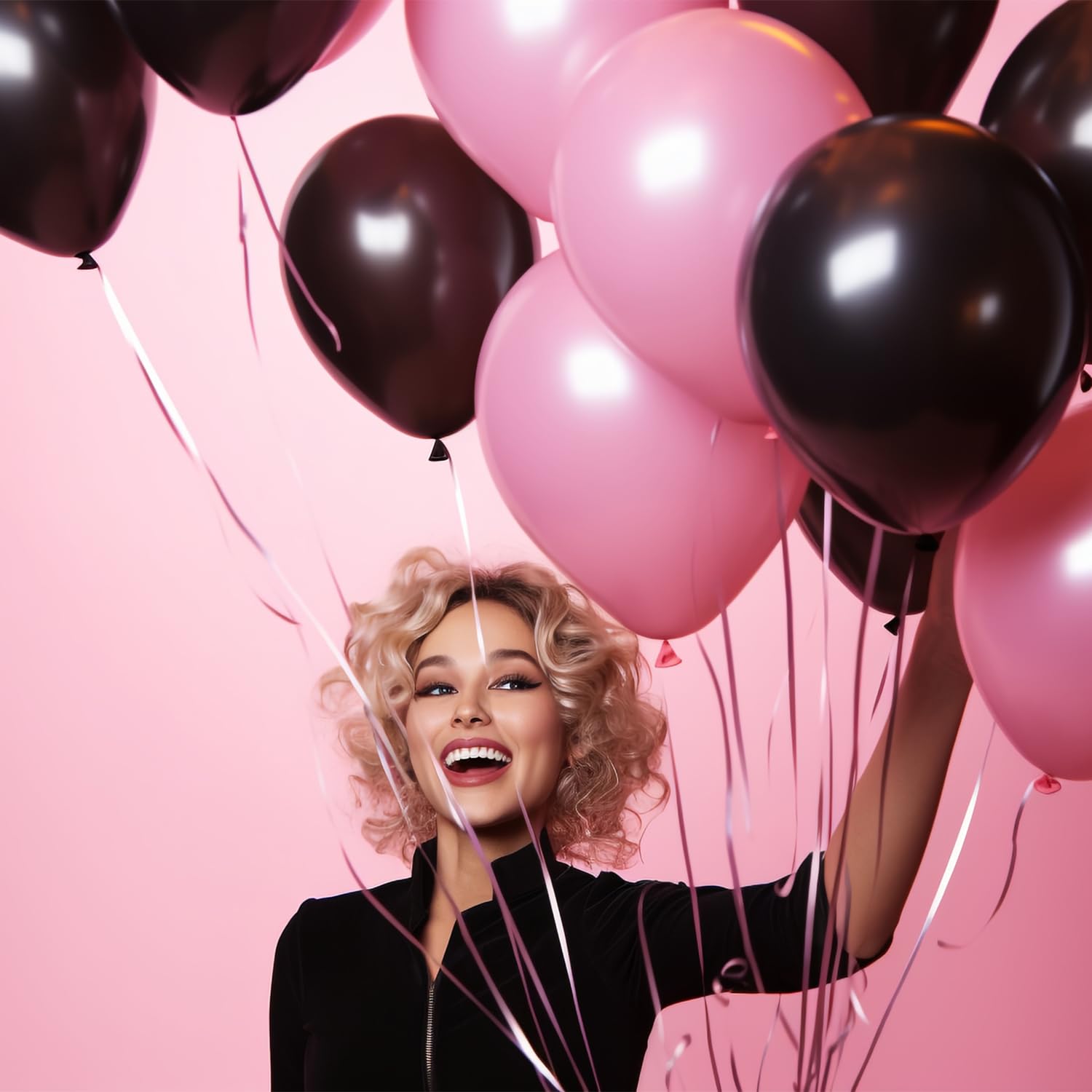 100PCS 12 Inch Black Latex Balloons for Party Decorations - Valentine's Day, Birthday, Wedding, Anniversary, Baby Shower & Halloween - Includes Black Ribbons for Balloon Arches and Ceiling Displays