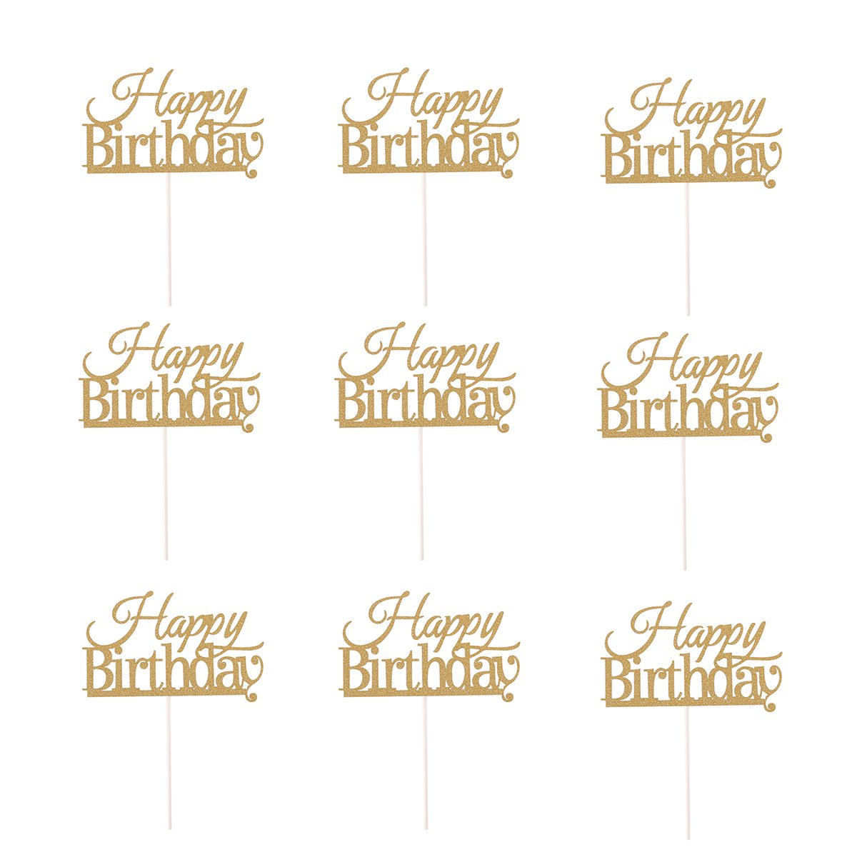 10 Pcs Golden Happy Birthday Cake Toppers - Premium Cake Decorations for Birthday Parties, Weddings & Celebrations - Perfect for DIY Cake Decorating and Special Events