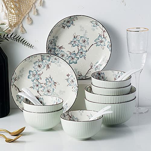 AWJ 16-Piece Ceramic Dinnerware Set - Modern White Porcelain Plates, Bowls & Spoons Set, Stoneware Tableware for Everyday Dining & Entertaining | Dishwasher & Microwave Safe