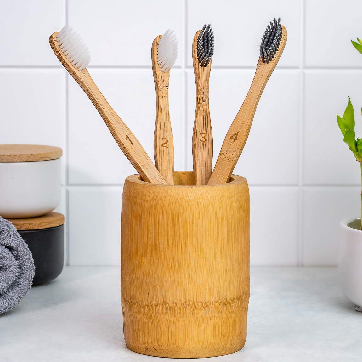 BlauKe Bamboo Toothbrushes Soft Bristles 4-Pack – Biodegradable & Eco-Friendly Natural Toothbrushes with Charcoal Bristles for Sustainable Oral Care – Perfect for Travel, Home, and Zero-Waste Lifestyle