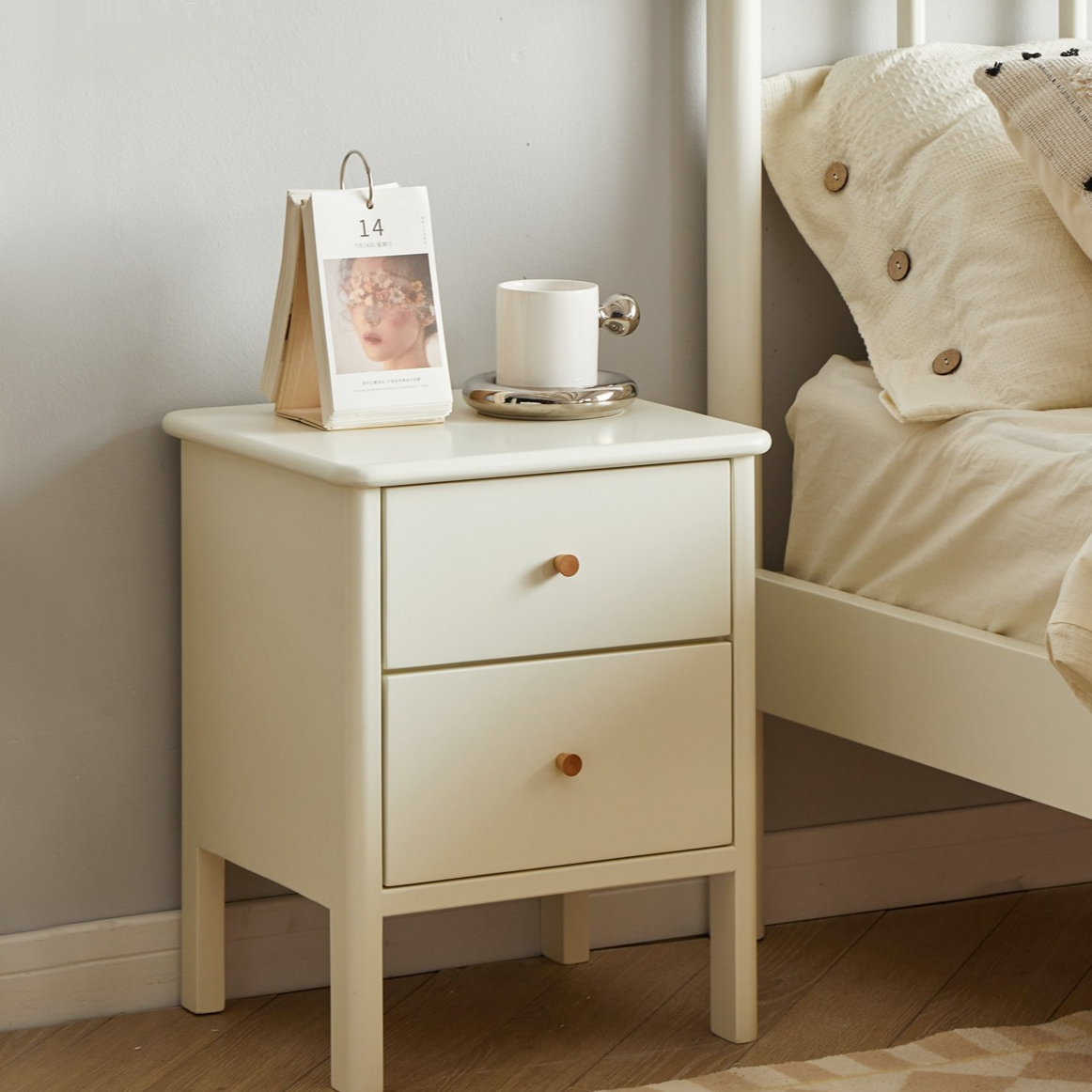 Premium White Beech Solid Wood Nightstand - Elegant Bedside Table for Bedroom, Guest Room & Nursery - Durable & Stylish Storage Solution