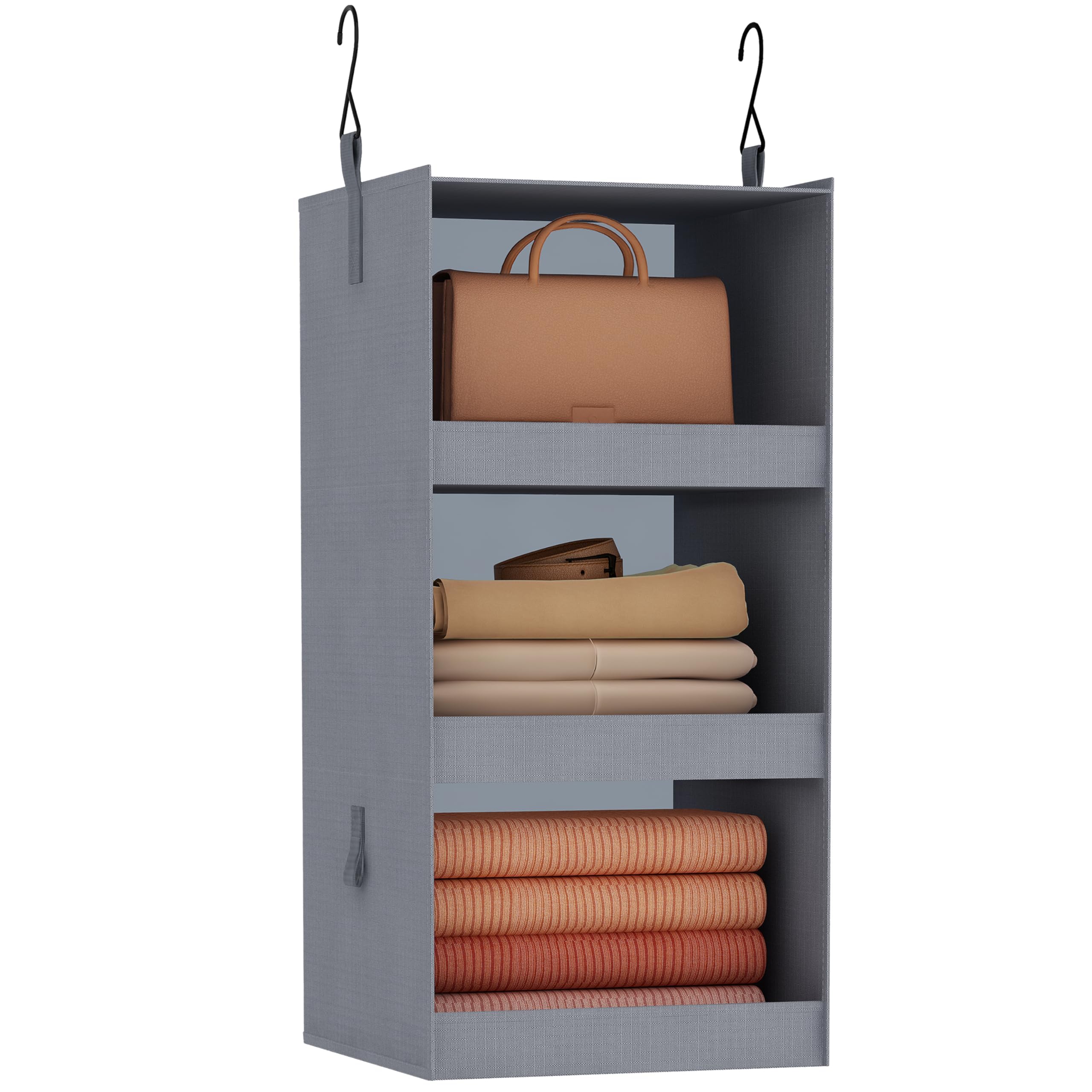 FLYBOX 3-Shelf Collapsible Hanging Closet Organizer - Sturdy Storage for Baby Clothes, RV & Camper - Space-Saving Gray Closet Shelf (29.75