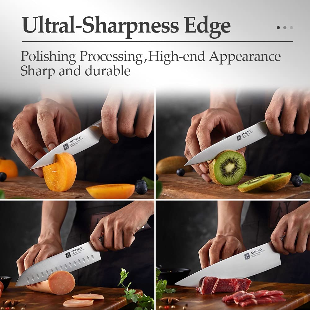 Professional 7-Piece German 1.4116 Stainless Steel Knife Set - Chef, Santoku & Slicing Knives for Kitchen | Perfect for Home Cooking, Meal Prep & Professional Chefs