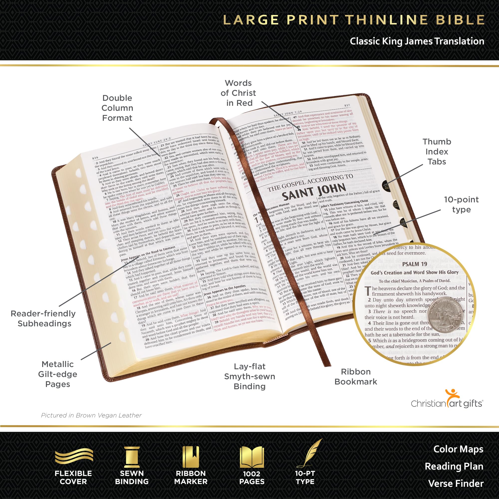 KJV Holy Bible Thinline Large Print Faux Leather - Navy Blue for Church & Study