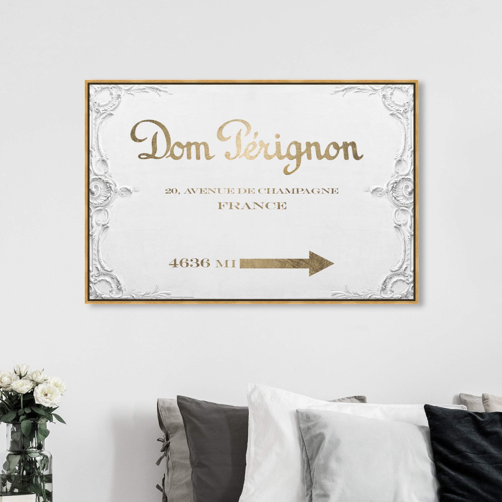 Oliver Gal Artist Co. Fashion & Glam Wall Art Framed Canvas Print - 'Dom P Road Signs' Home Decor 54x36 Inches Gold White - Perfect for Living Room, Bedroom & Office Wall Decor