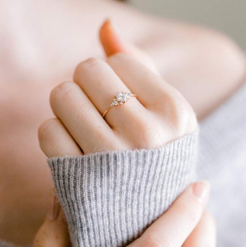 Lzz Fashion Women's Gold Plated Square Zircon Ring - Cubic Zirconia Stackable Wedding Band Jewelry - Size 6-10 (US 7) - Perfect for Bridal, Anniversary, Party & Everyday Wear
