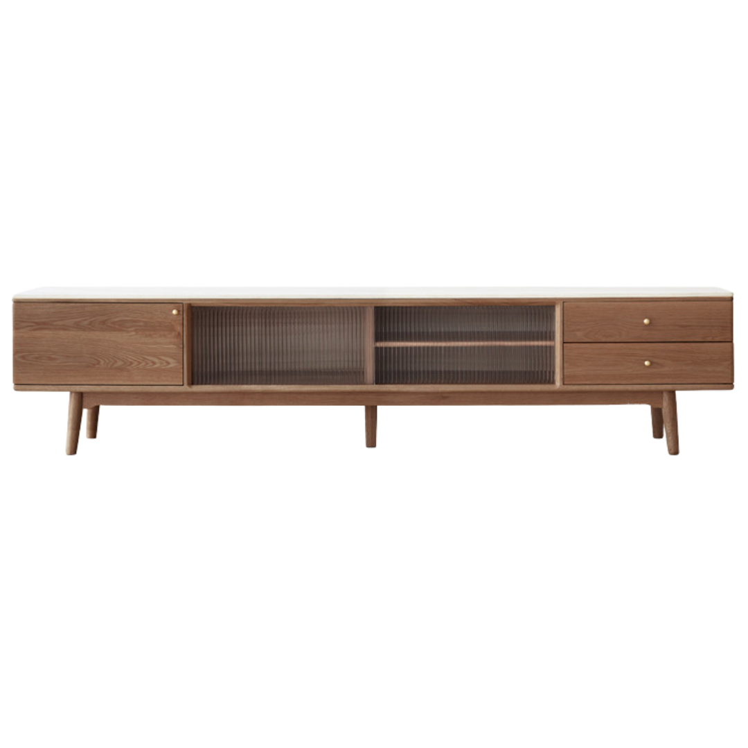 86.6x13.8x17.7 inch/ 220x35x45сm/ Walnut color/Oak slate double drawer TV cabinet