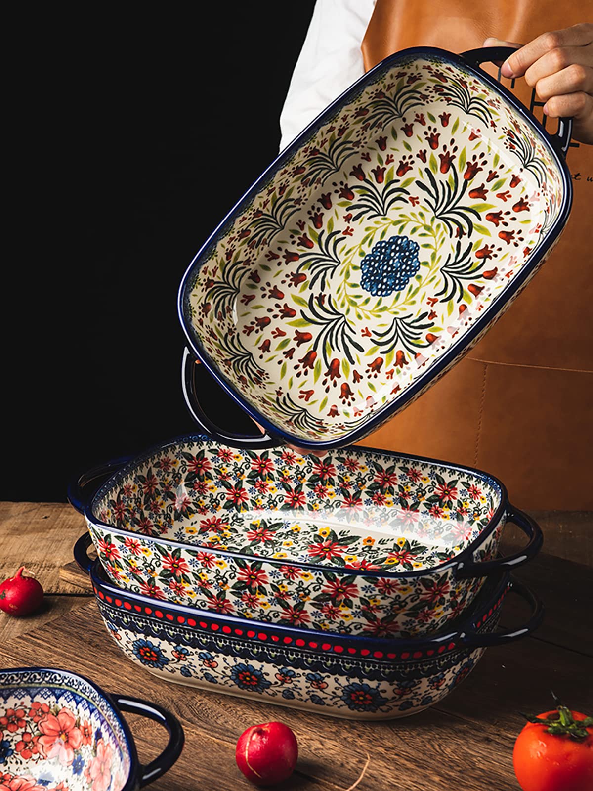 Vintage Style Ceramic Casserole Dish - 60oz Large Capacity Baking Pan for Lasagna, Casseroles & Oven Cooking - Heavy Duty Pottery Bakeware with Handles - Perfect for Family Dinners, Holiday Meals & Kitchen Baking