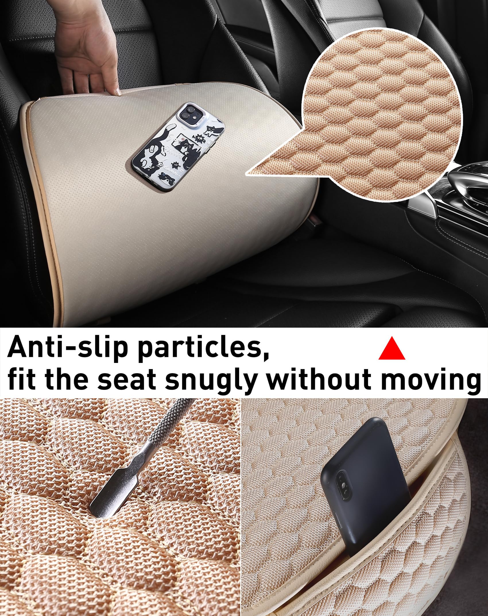 Universal Car Seat Covers 2PCS Set - Breathable Anti-Slip Cushion Pad with Storage Bags for Most Sedans, SUVs & Pickup Trucks (Lantern Beige) - Perfect for Road Trips, Daily Commutes & Protecting Your Vehicle Seats