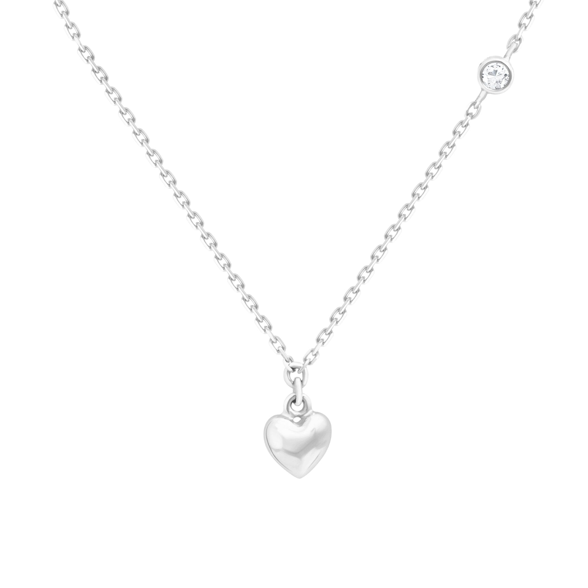 14K White Gold Bubble Heart and Diamond Pendant Necklace for Women - Elegant Layering Piece for Valentine's Day, Anniversary & Special Occasions