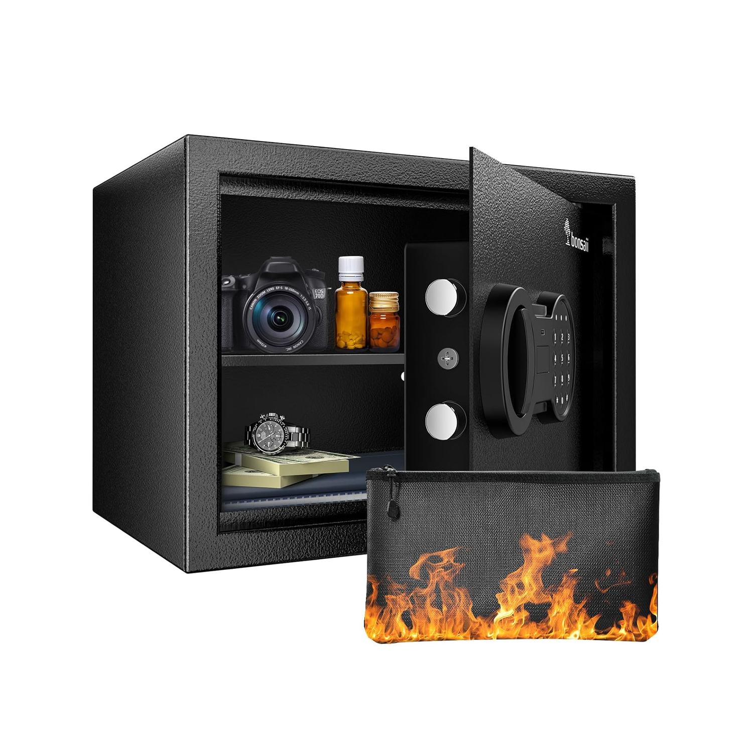 Fireproof Home Safe Box with Removable Shelf - Bonsaii 0.6 Cubic Feet Security Safe for Money, Documents, Jewelry & Valuables (9.84