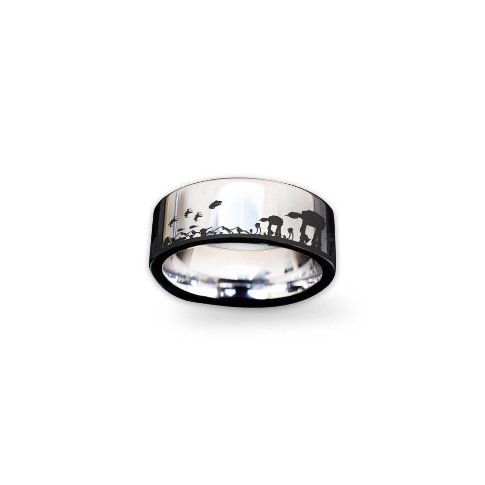 Star Wars Hoth Battle Scene Ring - Darth Vader & Luke Skywalker Wedding Band - Darth Maul Inspired Jewelry - Perfect for Proposals, Anniversaries & Star Wars Gifts for Fans