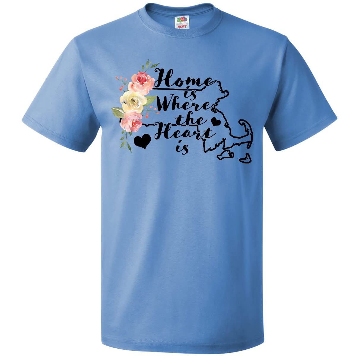 Inktastic Massachusetts Home is Where The Heart is Watercolor Graphic T-Shirt | Comfortable Cotton Tee for Casual Wear, Travel & State Pride
