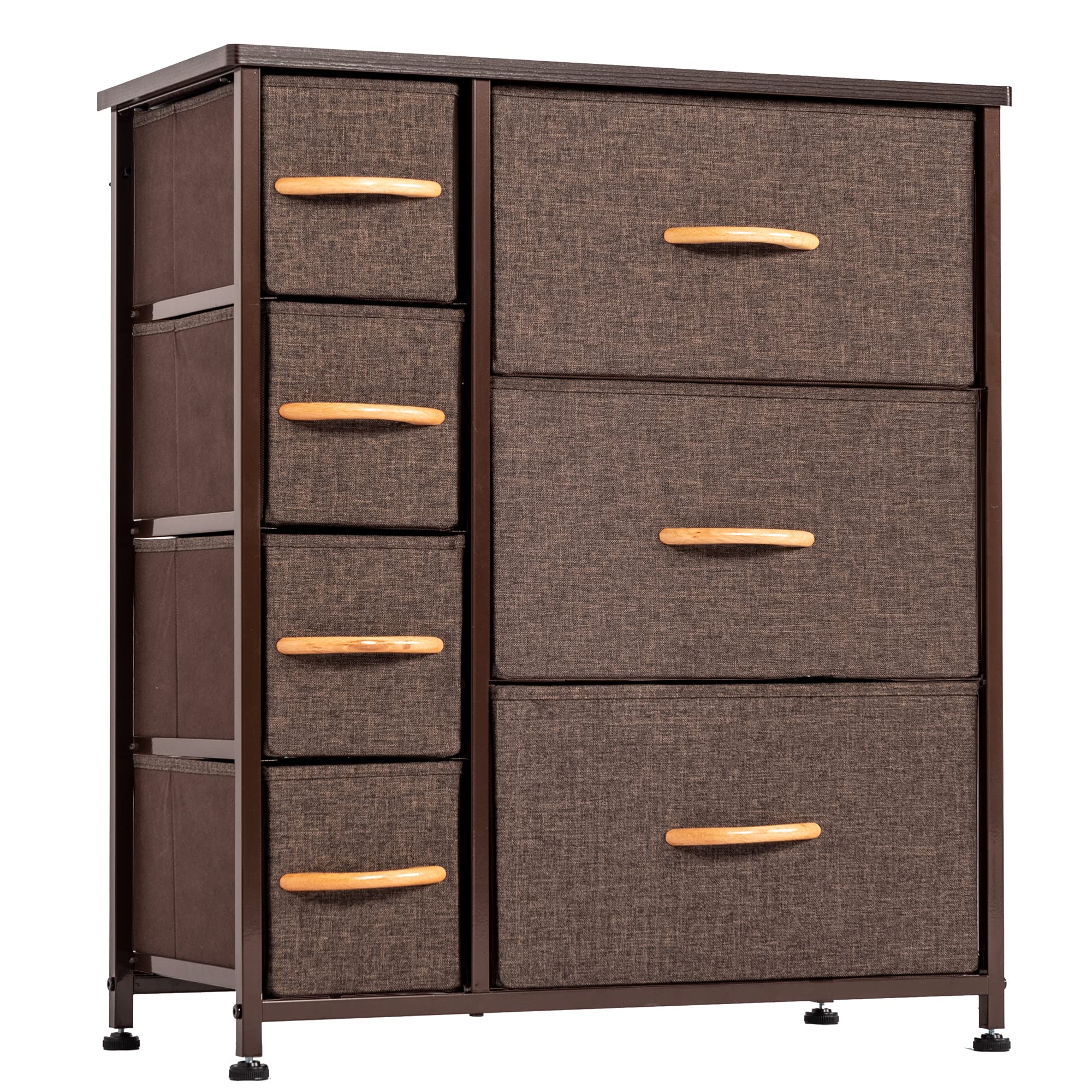 DHMAKER 7-Drawer Fabric Dresser with Sturdy Metal Frame & Wood Tabletop - Storage Tower Unit for Bedroom, Hallway, Nursery | Easy Pull Handles, Space-Saving Organizer for Clothes, Toys & Home Essentials (Brown)