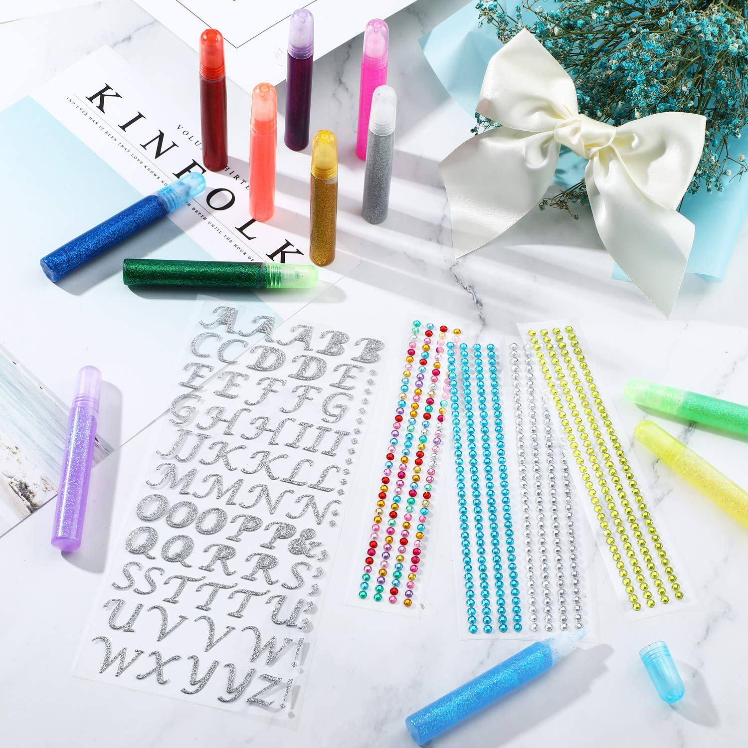 31-Piece Graduation Cap Decoration Kit with Rhinestone Stickers, Glitter Alphabet Letters, Glue Pens & Bowknot Ornaments - Perfect for Graduation Parties, DIY Cap Decor & School Celebration Decorations