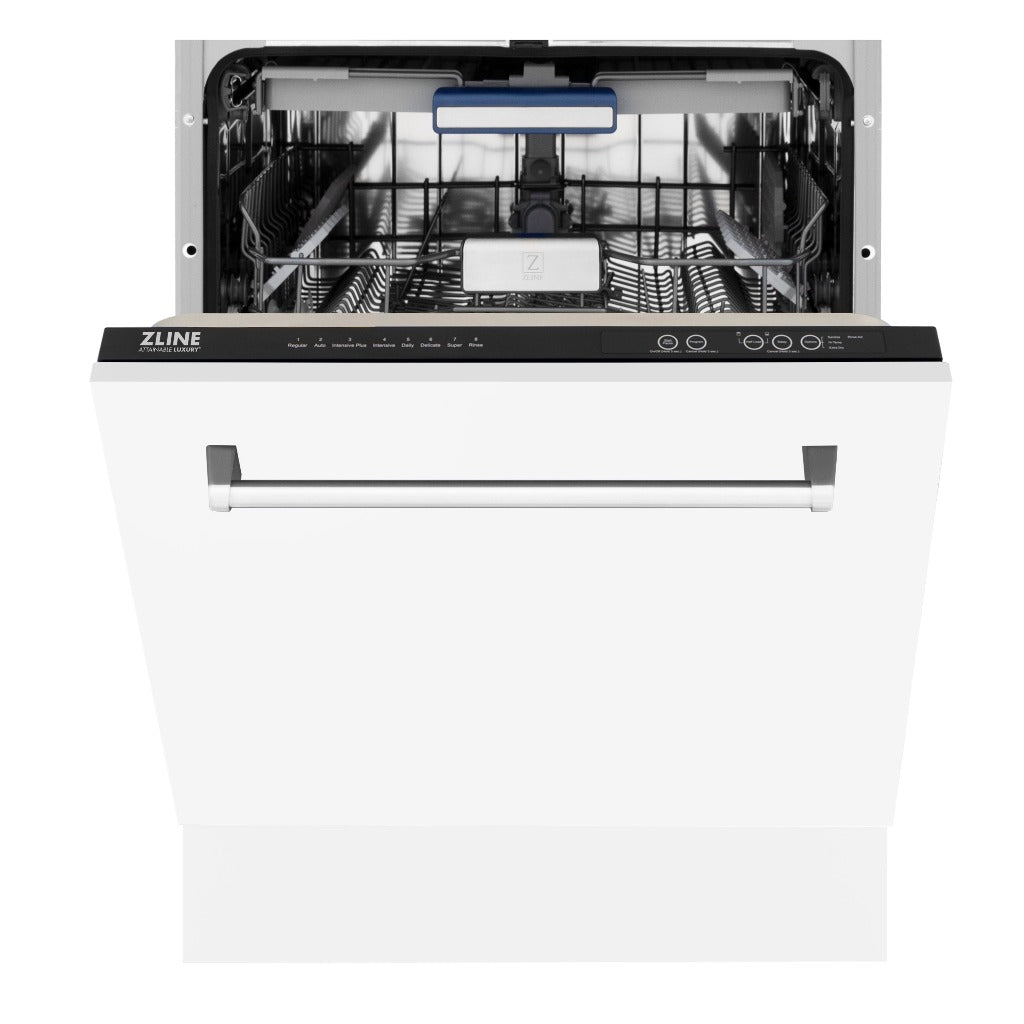 ZLINE 24 Inch Tallac Series 3rd Rack Tall Tub Dishwasher in White Matte with Stainless Steel Tub - 51dBA Quiet Operation for Modern Kitchens (DWV WM 24)
