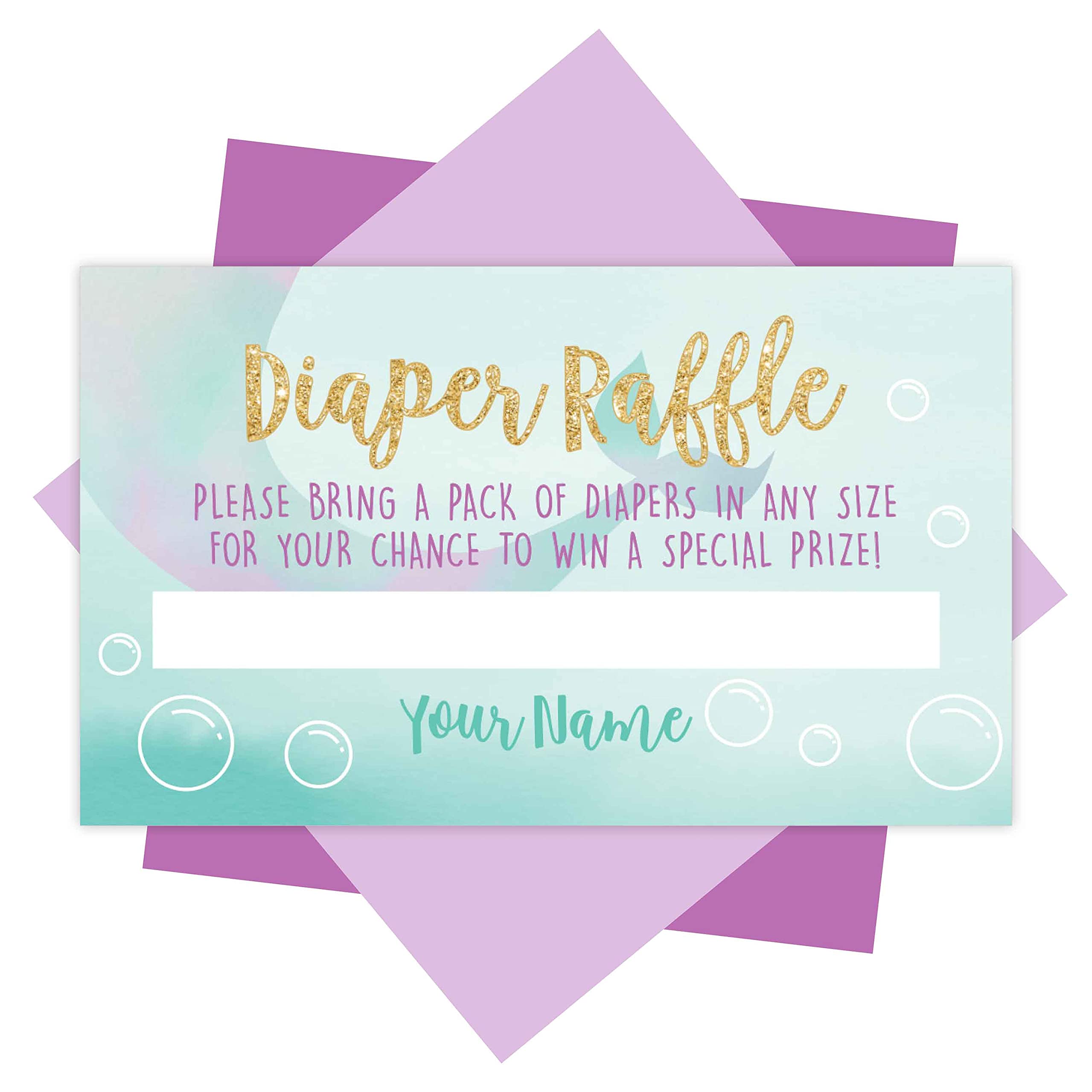 Hadley Designs 25 Baby Shower Diaper Raffle Tickets - Mermaid Theme Baby Shower Games for Girls, Diaper Raffle Cards, Baby Raffle Tickets, Baby Shower Invitations & Party Ideas | Perfect for Mermaid-Themed Baby Showers, Gender Reveals & Newborn Celebrations
