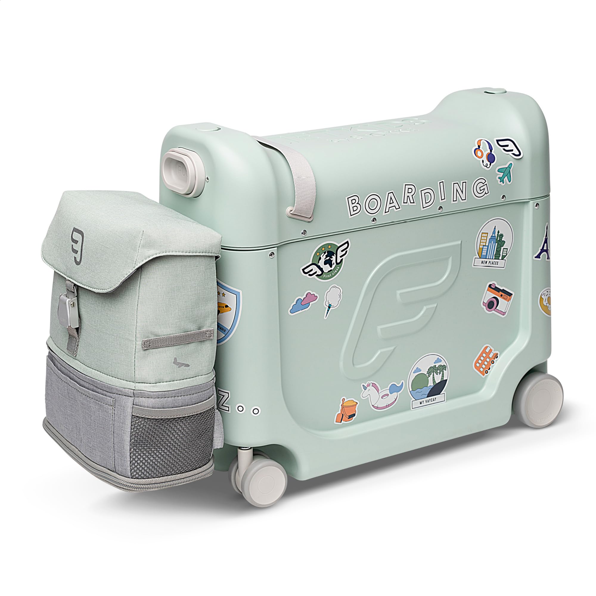 JetKids by Stokke Travel Bundle - Ride-On Suitcase for Kids, In-Flight Bed & Crew Backpack - Perfect for Ages 3-7 - Airplane Travel Essentials for Toddlers & Preschoolers