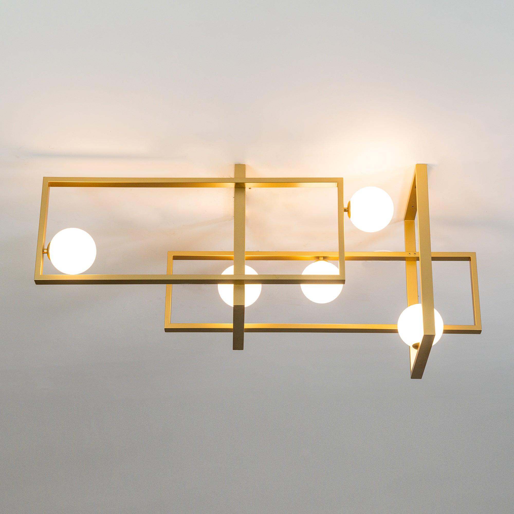 Modern Mondrian Style Glass Ceiling Light - Geometric Abstract Art Deco Lighting Fixture for Living Room, Bedroom, Dining Area & Office Spaces