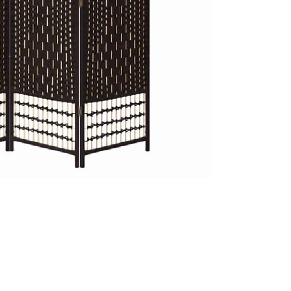 Benjara 4 Panel Wood and Paper Room Divider Screen with Nailhead Trim - Espresso Brown - Perfect for Home Office, Living Room, and Bedroom Privacy